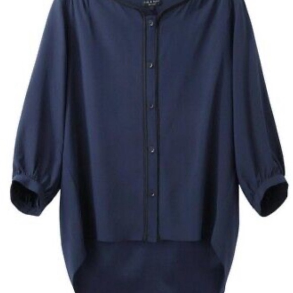 RAG & BONE Sz 2 (vanity)  Silk Flowy Made in the USA Hi Low 3/4 Sleeves Blouse - Picture 6 of 8